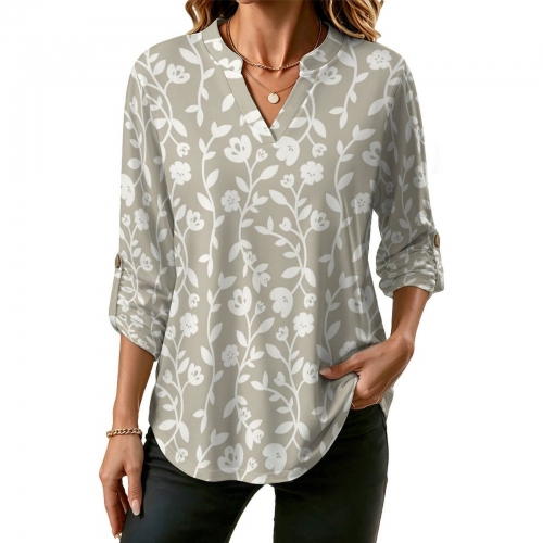 Women's V‑Neck Long‑Sleeve Casual Shirt