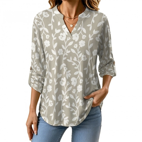 Women's V‑Neck Long‑Sleeve Casual Shirt