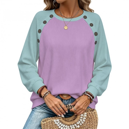 Women's Raglan Long Sleeve Sweatshirt with Buttons