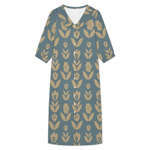 Women's Collar Side Slits Dress with Buttons