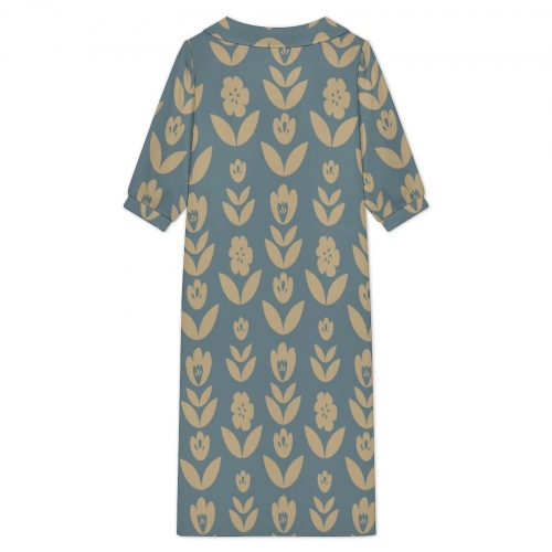 Women's Collar Side Slits Dress with Buttons