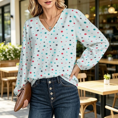 Women's V‑Neck Lantern Long‑Sleeve Blouse