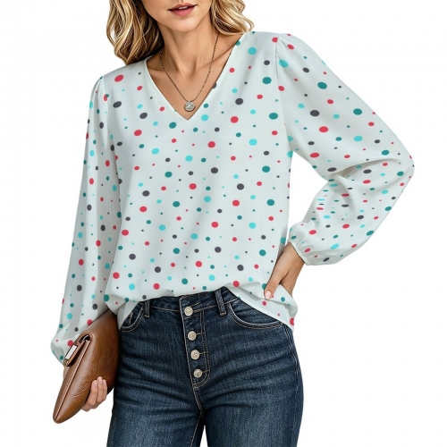 Women's V‑Neck Lantern Long‑Sleeve Blouse