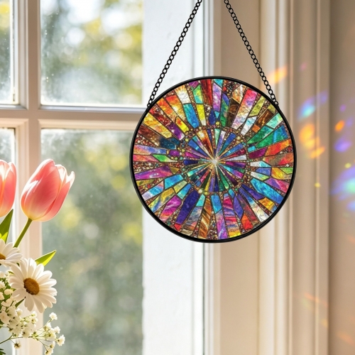 Round Convex Stained‑Glass Suncatcher 3.5" x 3.5" | Ships from USA