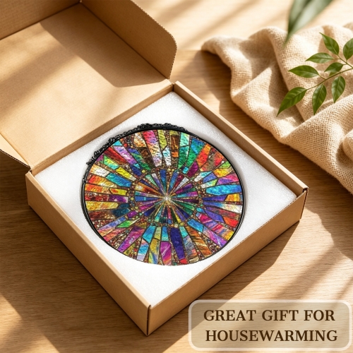 Round Convex Stained‑Glass Suncatcher 3.5" x 3.5" | Ships from USA