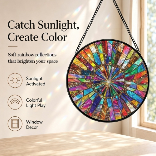Round Convex Stained‑Glass Suncatcher 3.5" x 3.5" | Ships from USA