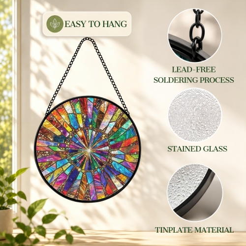 Round Convex Stained‑Glass Suncatcher 3.5" x 3.5" | Ships from USA