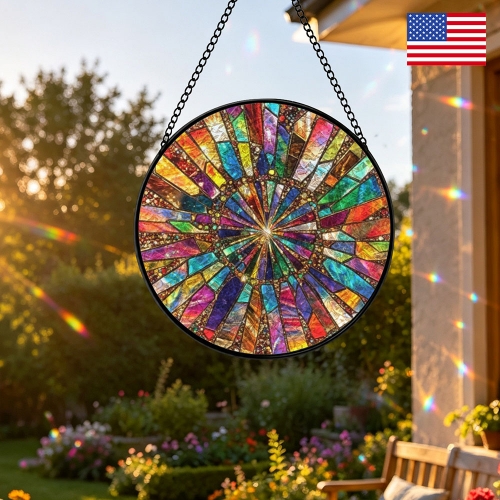Round Convex Stained‑Glass Suncatcher 3.5" x 3.5" | Ships from USA