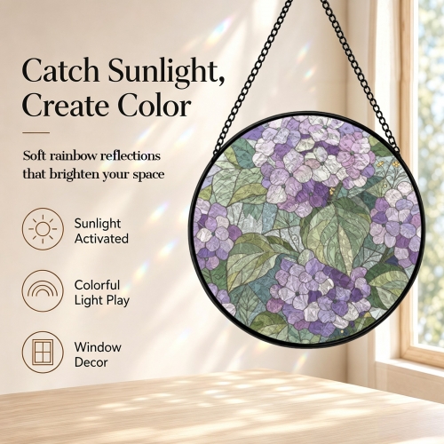 Round Convex Stained‑Glass Suncatcher 6.3" x 6.3" | Ships from USA