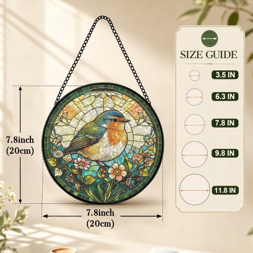Round Convex Stained‑Glass Suncatcher 7.8" x 7.8" | Ships from USA