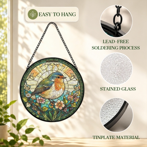 Round Convex Stained‑Glass Suncatcher 7.8" x 7.8" | Ships from USA
