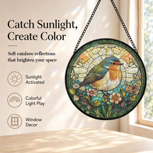 Round Convex Stained‑Glass Suncatcher 7.8" x 7.8" | Ships from USA