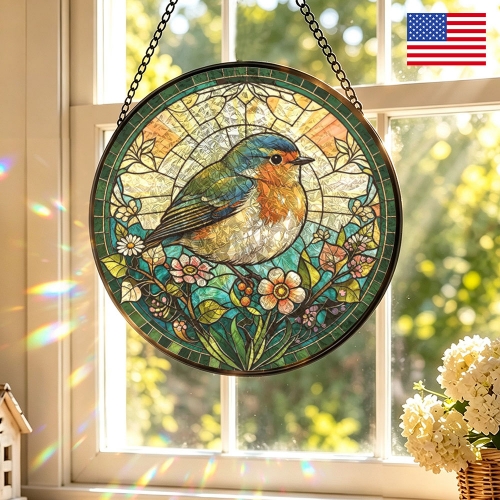 Round Convex Stained‑Glass Suncatcher 7.8" x 7.8" | Ships from USA