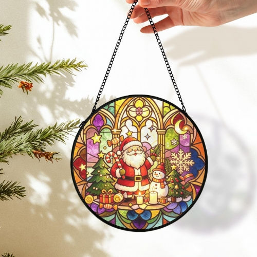 Round Flat Stained‑Glass Suncatcher 7.8" x 7.8" | Ships from USA