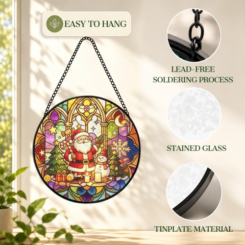 Round Flat Stained‑Glass Suncatcher 7.8" x 7.8" | Ships from USA