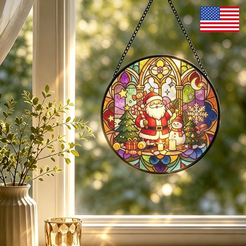Round Flat Stained‑Glass Suncatcher 7.8" x 7.8" | Ships from USA