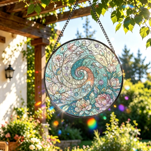 Round Convex Stained‑Glass Suncatcher 9.8" x 9.8" | Ships from USA