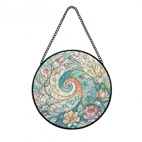 Round Convex Stained‑Glass Suncatcher 9.8" x 9.8" | Ships from USA