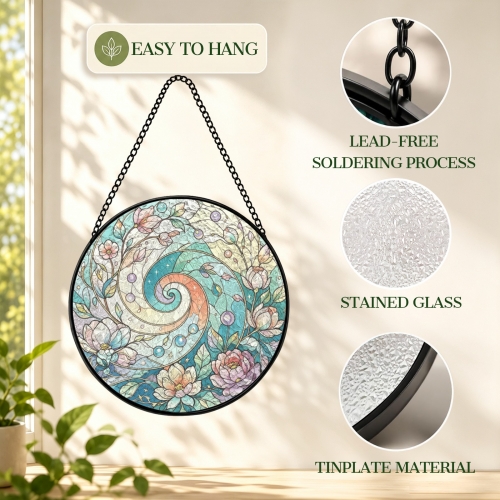Round Convex Stained‑Glass Suncatcher 9.8" x 9.8" | Ships from USA