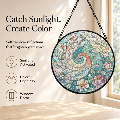 Round Convex Stained‑Glass Suncatcher 9.8" x 9.8" | Ships from USA