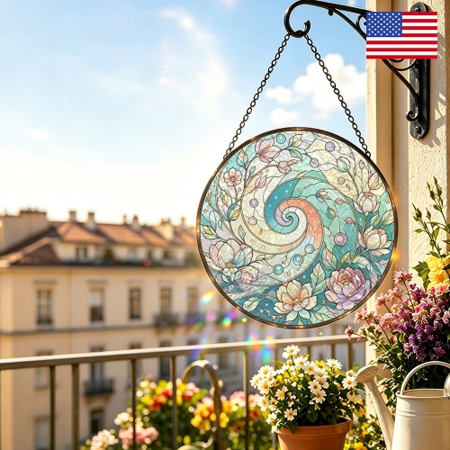 Round Convex Stained‑Glass Suncatcher 9.8" x 9.8" | Ships from USA