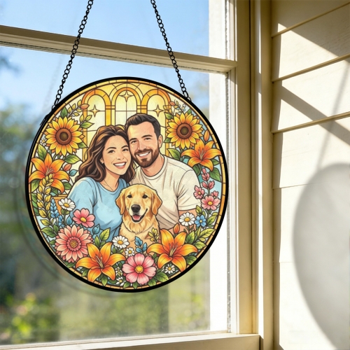 Round Flat Stained‑Glass Suncatcher 9.8" x 9.8" | Ships from USA