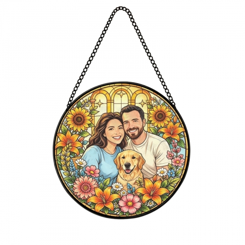 Round Flat Stained‑Glass Suncatcher 9.8" x 9.8" | Ships from USA