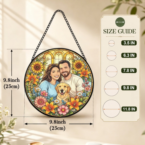 Round Flat Stained‑Glass Suncatcher 9.8" x 9.8" | Ships from USA