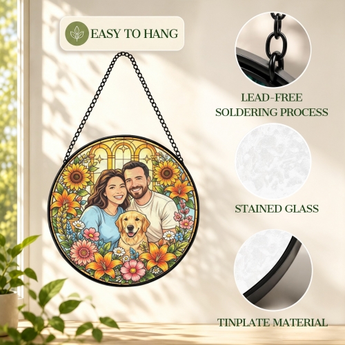 Round Flat Stained‑Glass Suncatcher 9.8" x 9.8" | Ships from USA