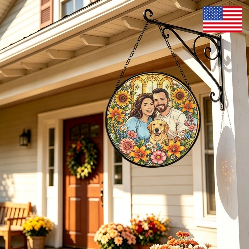 Round Flat Stained‑Glass Suncatcher 9.8" x 9.8" | Ships from USA