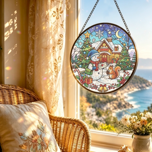 Round Convex Stained‑Glass Suncatcher 11.8" x 11.8" | Ships from USA