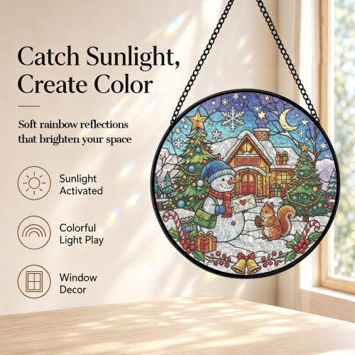 Round Convex Stained‑Glass Suncatcher 11.8" x 11.8" | Ships from USA