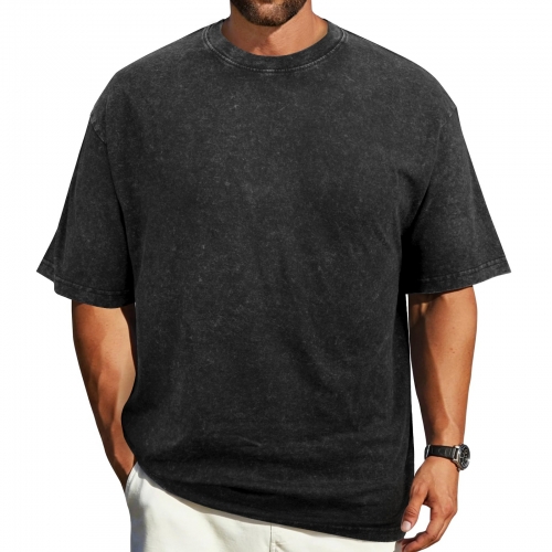 Men's Washed Cotton T-Shirt ( Back Printing )（Model T92）| Ships from USA