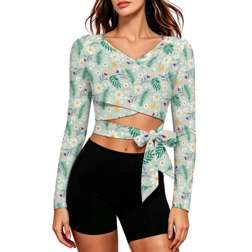 Cross-Wrap Tie Crop Long Sleeve Top