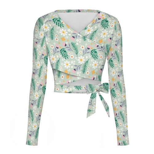 Cross-Wrap Tie Crop Long Sleeve Top