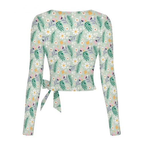 Cross-Wrap Tie Crop Long Sleeve Top