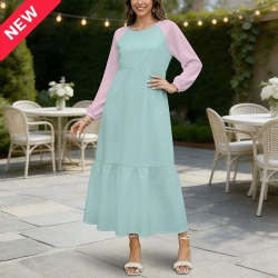 Crew Neck Long Sleeve Tiered Maxi Dress