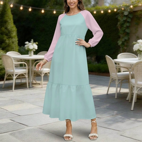 Crew Neck Long Sleeve Tiered Maxi Dress