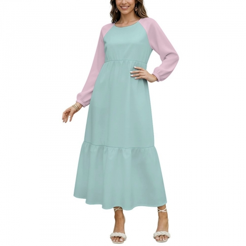 Crew Neck Long Sleeve Tiered Maxi Dress
