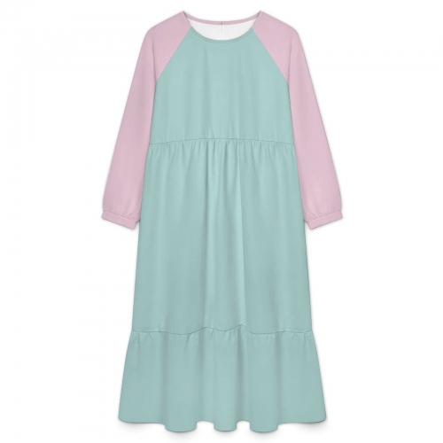 Crew Neck Long Sleeve Tiered Maxi Dress