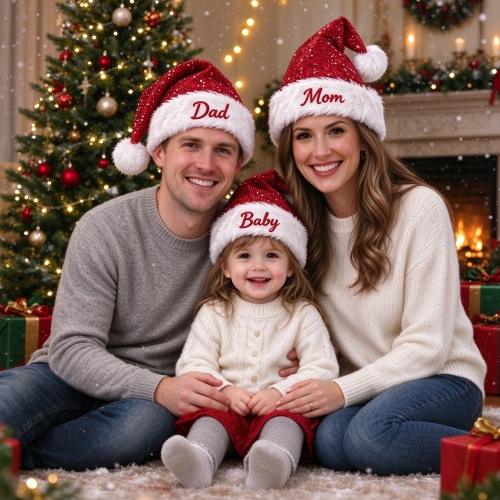 Personalized Embroidered  Sequin Santa Hat