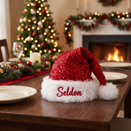 Personalized Embroidered  Sequin Santa Hat