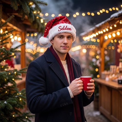 Personalized Embroidered  Sequin Santa Hat