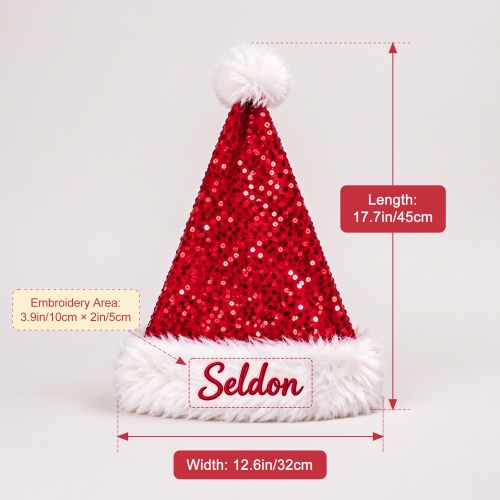 Personalized Embroidered  Sequin Santa Hat