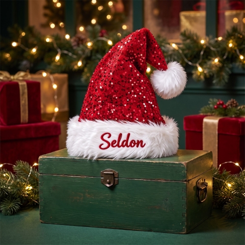 Personalized Embroidered  Sequin Santa Hat