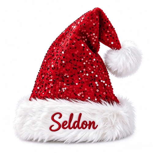 Personalized Embroidered  Sequin Santa Hat