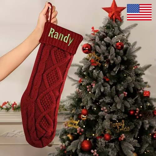 Embroidered Knitted Christmas Stocking  ( USA Fulfillment - Long Island )