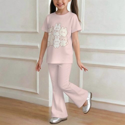 Girls Short Sleeve Flare Pants Set