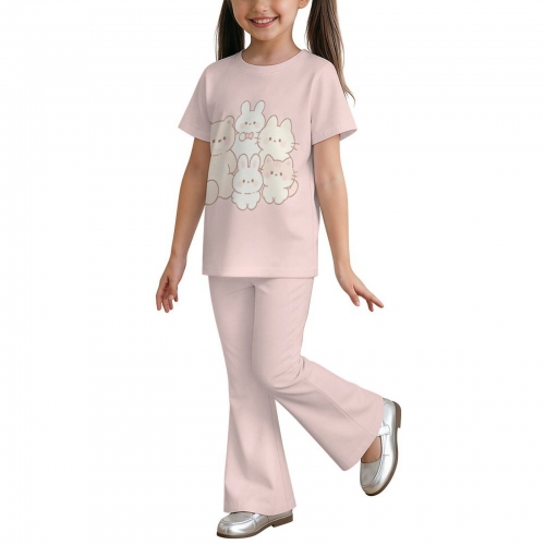Girls Short Sleeve Flare Pants Set