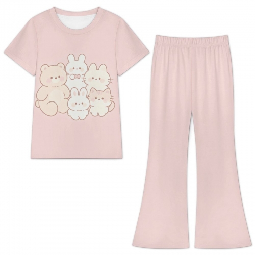 Girls Short Sleeve Flare Pants Set